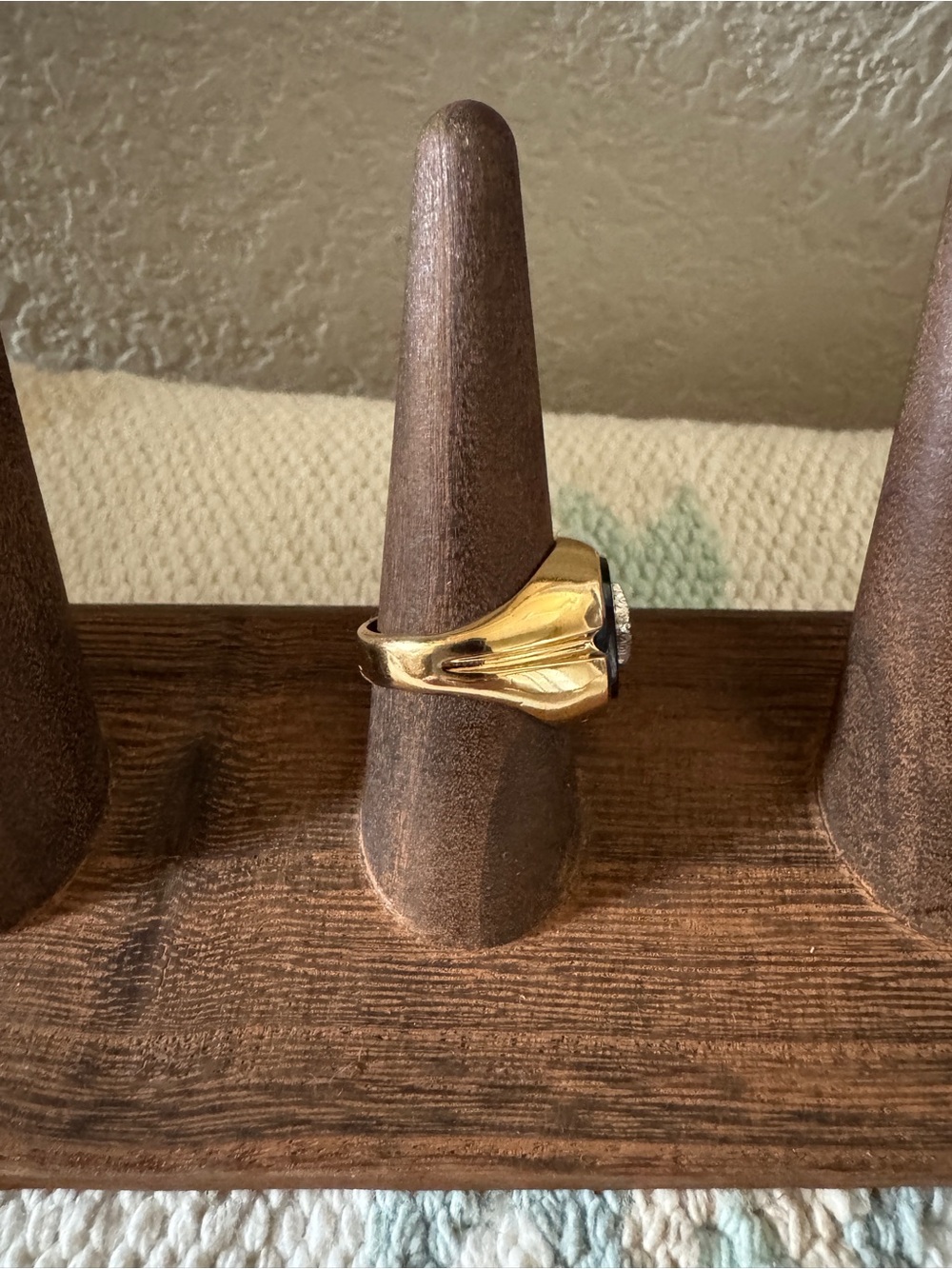 Vintage Gold Tone Signet Ring with Rhinestone - Picture 3 of 4